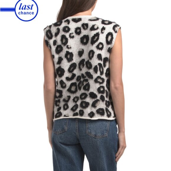 SUNDAY EDITION Cream/black Leopard Print Cardigan Vest - Picture 2 of 2